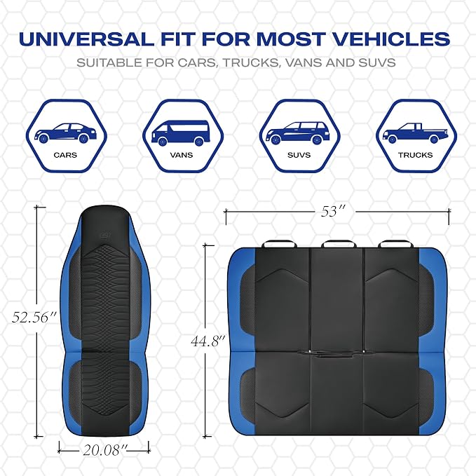 Skechers Memory Foam Car Seat Covers, Leather High Back Seat Covers Quilting Design,Waterproof Sports Car Seat Covers Full Sets,Airbag Compatible, Universal Fit for Most Cars, SUVs,Trucks,Blue - Image 5