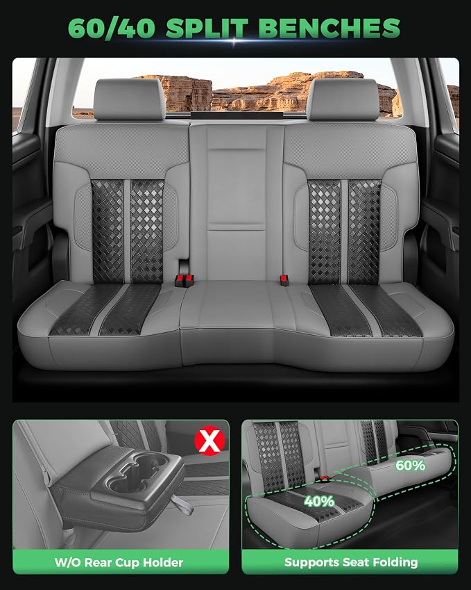 RIDEPOSH Custom Fit Seat Covers for Sierra/Silverado 1500 2014-2018 CrewCab | Fits 2500/3500HD 2015-2020, no Rear Armrest/Seatback Storage, Faux leather, Protective, Scratch-resistant, Easy-clean - Image 4