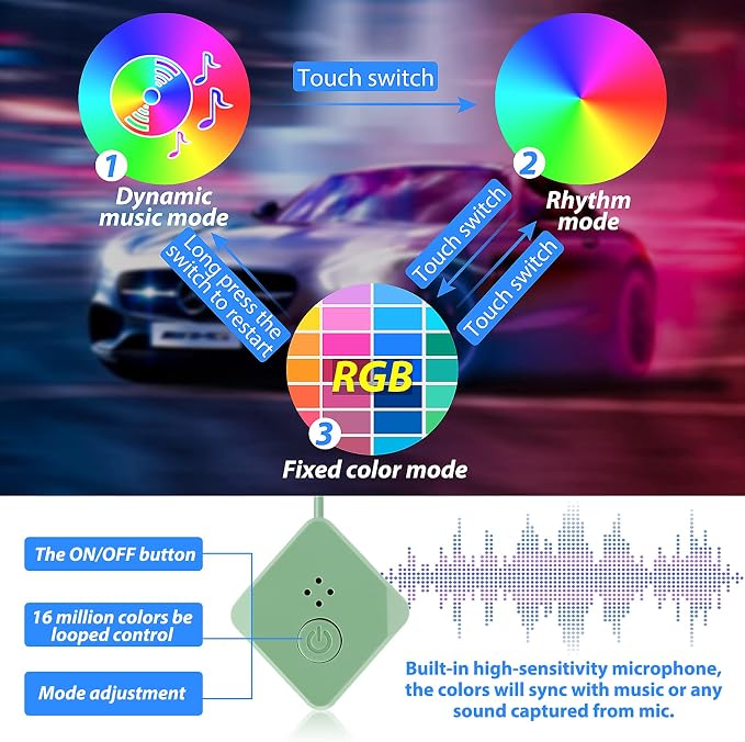 Car Led Strip Lights,Interior Lights,Ambient Lighting Kit With RGB 16 Million Colors Fiber Optics&Music Sync Rhythm,USB Neon Light Accessories for Center Console&Dashboard,Upgraded Version - Image 6