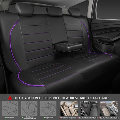CAR PASS Piping PU Leather Car Seat Cover,Inside Zipper Design and Reserved Opening Holes Airbag Compatible,Universal FIT for Car, SUVs,Van,Trucks,Full Set, Black & Purple - Image 4