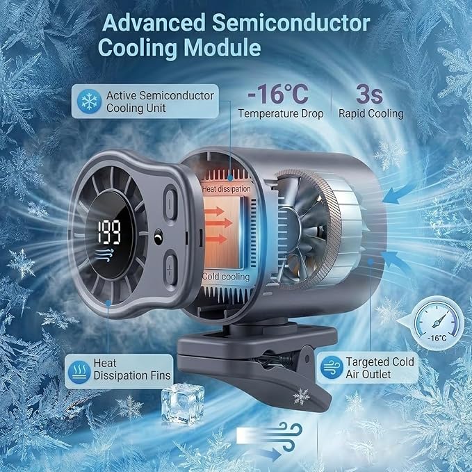 Gaukomzs 2026 Car Clip on Air Conditioner Fan with LED Display, 360° Rotation, 199 Speeds, USB Rechargeable, for Cars, Work, Camping (Dark gray) - Image 4