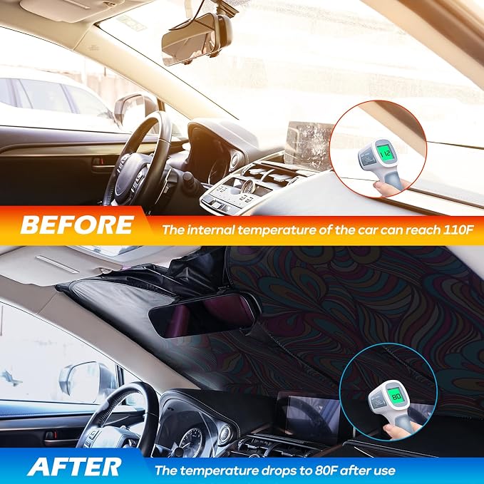 Car Windshield Sun Shade, Foldable Reflective UV Front Sunshade | 57" x 31", Sun Visor Blocks UV Rays & Keep Cool for Cars Interior, Fits Sedans, SUVs & Trucks, Foldable & Easy Storage - Image 3