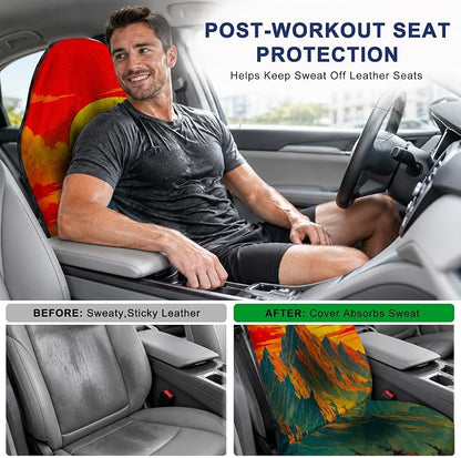 Car Seat Towel Cover 2 Pack for Front Seats, Sweat Absorbent Car Seat Protector with Non-Slip Backing, Waterproof Towel Car Seat Covers for Runners, Gym, Swimming, Beach, Mountain Sunset - Image 4
