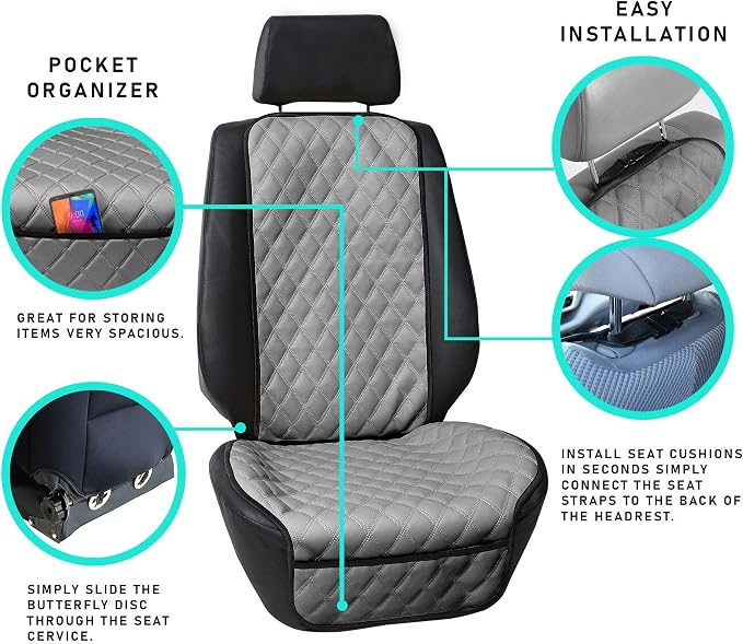 FH Group Car Seat Cushion – Faux Leather Single Front Seat Cover with Front Pockets, Airbag Compatible, Universal Fit Car Seat Cushion for Driver or Passenger Seat, SUV, Truck, Sedan & Van – Blue - Image 6