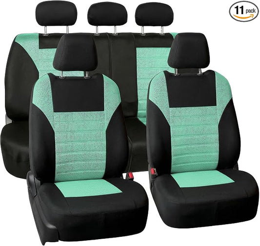 FH Group Automotive Car Seat Covers Full Set Premium 3D Air Mesh Front Seat Covers, Airbag Compatible & Split Bench Cover Universal Fit Interior Accessories for Cars Trucks and SUVs - Mint by FHGroup