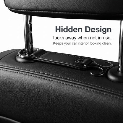 Car Headrest Hooks, Leather Seat Back Organizer with Ring Buckle, Wear Resistant Hanging Interior Storage Accessories, Universal for Most Cars SUVs Trucks (Black) - Image 5
