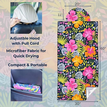Gone For a Run Car Seat Towel for Runners - Hooded Cover - Aloha | Hooded Seat Cover Protector, Microfiber, Moisture-Wicking, 30 x 60 Inches, Pull Cord Hood, Compact & Portable, Running Gift - Image 3
