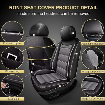 IKABEVEM Car Seat Covers Full Set Fit for Infiniti QX50 2018-2025 2026: 5 Seats Auto Interior Accessories, Faux Leather Waterproof Seat Cushions Vehical Cover (Black&Grey) - Image 3
