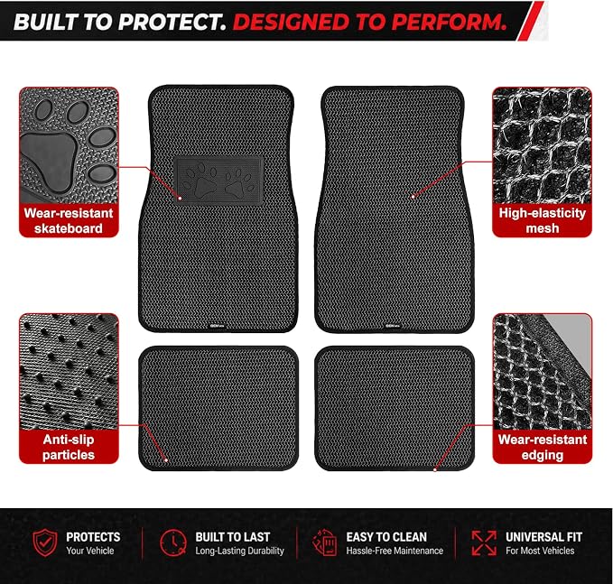 Universal Car Floor Mats, 3D Mesh Fabric All Weather Waterproof Car Floor Liners,With Anti-Slip Granule Backing&Driver Heel Pad,Efficient Dust&Dirt Resistant for Sedan,SUV,Truck,Van,Set of 4pcs - Image 5