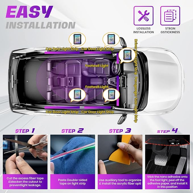 KENANEK Ambient Lighting Car Interior LED Strip Lights 22-in-1, 175” Acrylic Multi-Color Car Ambient Lighting Kit with Music Sync, APP Control, Interior LED Lighting for Cars SUVs Trucks - Image 5
