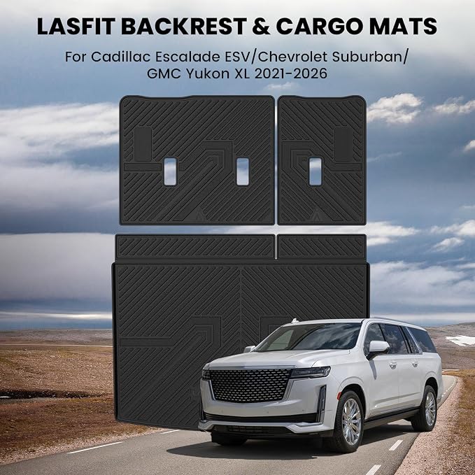 LASFIT Trunk Mat for Chevy Suburban/GMC Yukon XL/Escalade ESV 2021-2026 | Only with 3rd Row Backrest Mat; Only Yukon XL, Not Yukon/Only Escalade ESV, Not Escalade; Edge to Edge Coverage,Easy to Wash - Image 9