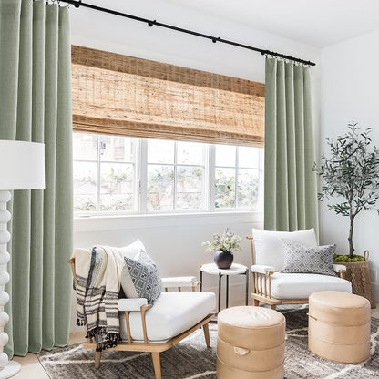 RYB HOME Linen Semi Sheer Curtains 72 inches Long for Living Room | Light Filtering, Half Privacy, Sage Green, Window Curtains & Drapes for Bedroom, W52 x L72, 2 Panels Set - Image 6