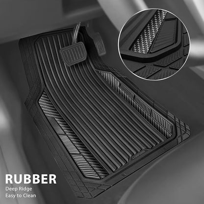 CAR PASS Heavy Duty Rubber Car Mats Metallic,Aluminum Film All Weather Floor Mats Waterproof Universal Trim to Fit SUVs Sedans Vans 4 Piece Anodized Deep Dish Two-Tone Sporty Carbon Fiber Black Chrome - Image 2