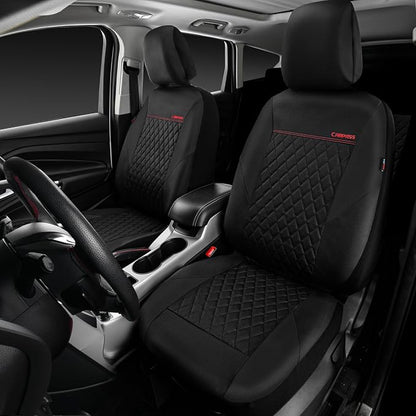 CAR PASS Quilting Leather Seat Cover Two Front Seats Only, Universal Fit Automotive Front Seat Covers Waterproof Deluxe PU Premium Vinyl Luxury for Cars Sedan Van SUV Airbag Compatible 2 Pieces,Black - Image 2