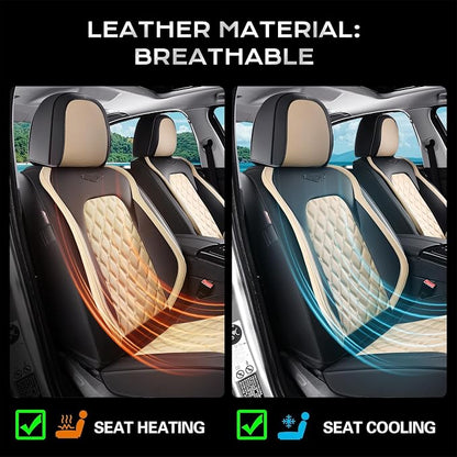 Coverado Car Seat Covers Front Seats, Durable Waterproof Faux Leather Full Set with Rear Protectors, Classic Easy-Clean Interior for Most Vehicles – BlackBeige - Image 5