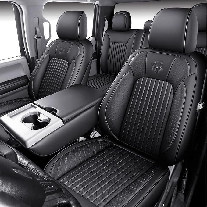 MINGBRON Car Seat Covers Custom Fit 2009-2026 Ford F150 Crew Cab and 2017-2026 F250 F350 F450 Super Duty Pick-up Truck, Automotive Vehicle Cushion Cover with Waterproof Leather（Black） - Image 2
