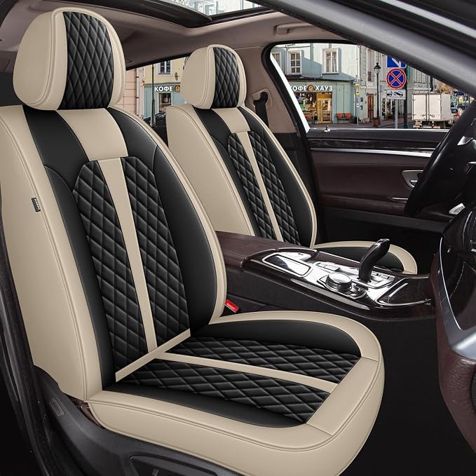 IKABEVEM Car Seat Covers Fit for Honda Insight 2010-2025 2026 Full Set | Waterproof Faux Leather, Airbag Compatible, Easy to Install & Wipe Car Seat Protector,5 Seats Covers Fit for , Beige&Black by IKABEVEM