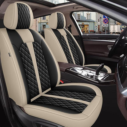 IKABEVEM Car Seat Covers Fit for Nissan Kicks 2018-2025 2026 Full Set | Waterproof Faux Leather, Airbag Compatible, Easy Install & Wipe Car Seat Protector,5 Seats Covers Fit for Kicks, Beige&Black by IKABEVEM