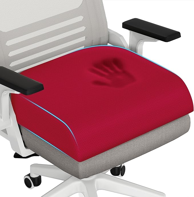 TranquilRelax 2XL Memory Foam Seat Cushion for Office Chair, 3.7-Inch, Red | Medium-firm Support for Long Sitting, Washable Mesh Cover, Non-slip Base, Perfect for Car Seats & Short Drivers by Unknown