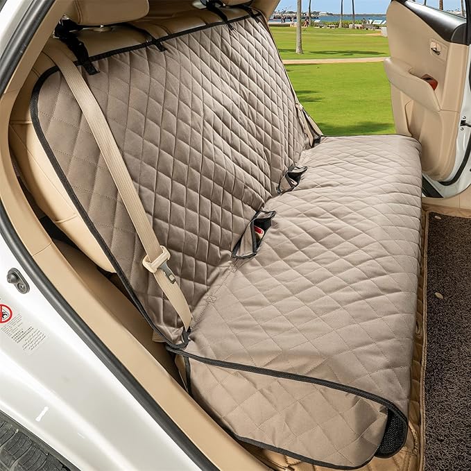 VIEWPETS Bench Car Seat Cover Protector, Waterproof Heavy-Duty, Khaki | Nonslip Dog Back Seat Cover Protect from Mud, Spills, Scratches, Machine Washable, Universal Fit for Vehicles, Trucks&SUVs - Image 2