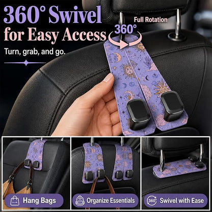 2 Pack Marble Pattern Car Headrest Hooks for Purse Bag Seat Back Hanger | Alcohol Ink Aesthetic Car Accessories Metal Hook,Luxury Gifts for Women Men,PU Leather Double Hook for Backseat Organizer - Image 8