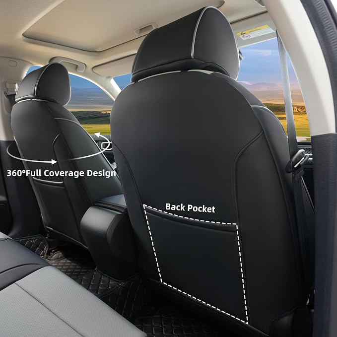 Lolcar Custom Fit Civic Seat Cover Full Set for Honda Civic 4 Door (Hatchback Sport 2022-2026)&(Hatchback LX 2022-2024) 5-Seats Full Set,Leather Seat Protector(Black/Gray) - Image 4