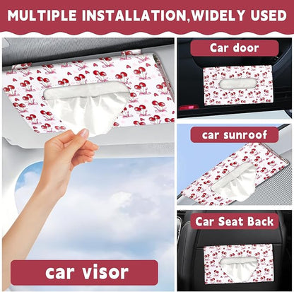 1Pcs Car Tissue Holder and 2 Pcs Sunglass Holder for Car,Magnetic Leather Sunglasses Holder Car Sun Visor Glasses Hanger Clip,Car Interior Accessories for Women(White Cherry) - Image 5