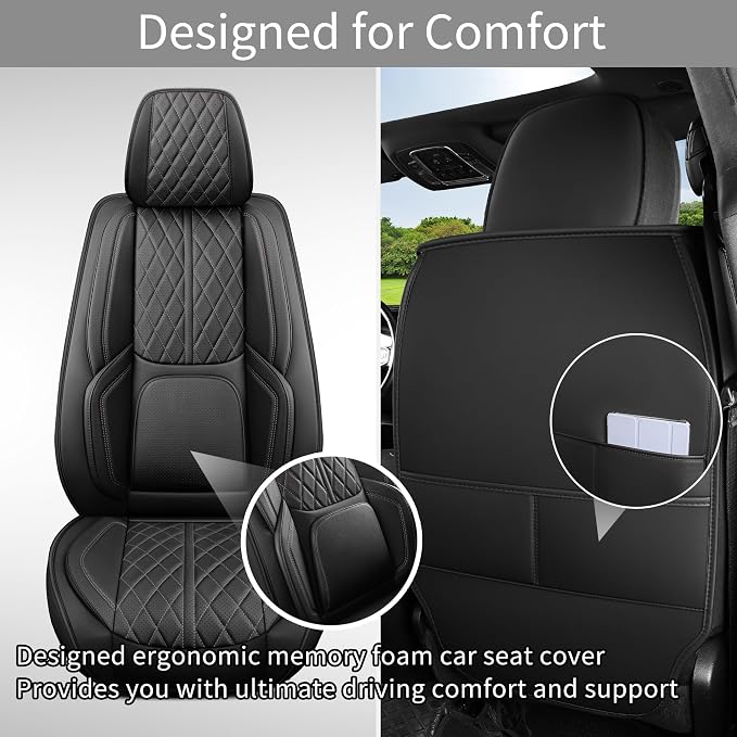 Custom Fit Chevy Silverado GMC Sierra 1500 2007-2026 2500/3500 HD Crew Cab Faux Leather Front Seat Covers - 2 Pack, Waterproof & Breathable Car Seat Protector for Truck, Black - Image 4