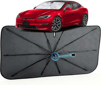 Car Windshield Sun Shade Umbrella for Tesla Model S 2012-2026, 1:1 Fit | [Reflective Coated Fabric] Car Shades Sun Visor Keep Car Cool and Protects Interior, Sunshade Umbrella for Front Window by MakeLifeBetter