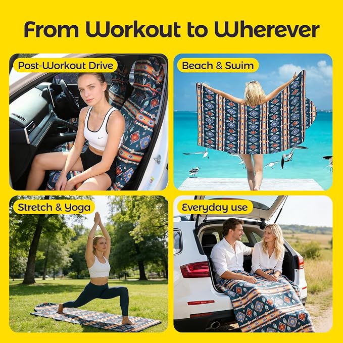 Car Seat Towel Cover, Full-Sized, Sweat Absorbing Towel for Gym - Aztec | Washable quick-dry towel cover protects front seats from sweat and water after gym, workout, running, beach and swimming - Image 6