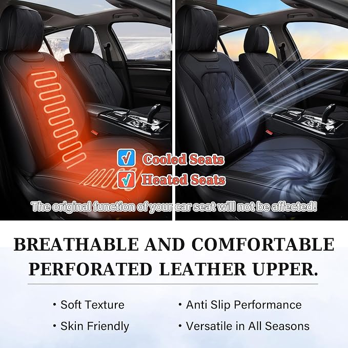 Coverado Car Seat Cover, Black Luxury Seat Cover for Cars, Premium Nappa Leather Seat Covers Full Set with Embossed Pattern, Waterproof Car Seat Protector Car Seat Cushions Universal Fit Most Vehicle - Image 8