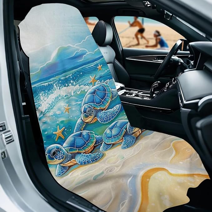 Beach Turtles Car Towel Seat Cover Soft Comfort Car Seat Towel Cover with Storage Bag Easy to Installation for Cars, Trucks, Sedans, Vans, SUVs - Image 2