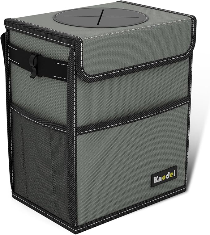 K KNODEL Car Trash Can with Lid, Car Garbage, Bin and Bag (Medium, Gray) | Waterproof Car Garbage Can with Liner, Hanging Trash Bag for Car, Suv, Van, Truck by K+KNODEL