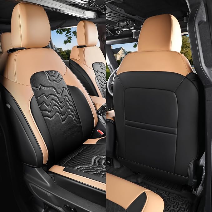 Red Rain Seat Cover Full Set for Ford Bronco 2 Door Seat Covers 2021-2026 | Waterproof Leather Car Seat Cover Black and Orange Auto Seat Cushion Protector (Bronco 2Door-Black+Orange) - Image 2