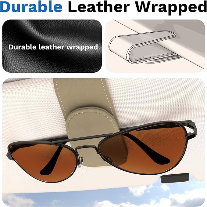 BFXM Car Sunglass Holder, Magnetic Leather Sunglass Holder | Eyeglass Hanger Clip for Car Sun Visor, Car Sun Visor Ticket and Card Clip - Image 7