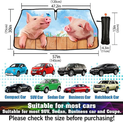 Cute Pig Car Windshield Sunshade Umbrella Car Foldable Umbrella Sunshade for Front Window UV Reflector Auto Windshield Umbrella Sun Shades Cover for Most Vehicles 57'' X 30'' - Image 3