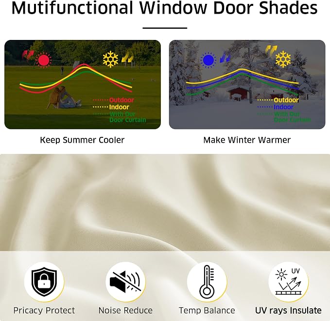 NICETOWN Light Beige Magnetic Door Roman Shade for French Glass Window | Thermal Insulated, French Front Door Window Covering, Roman Roll Up Shade for Patio Glass, 27 x 72 inch Long, 1 Panel - Image 3