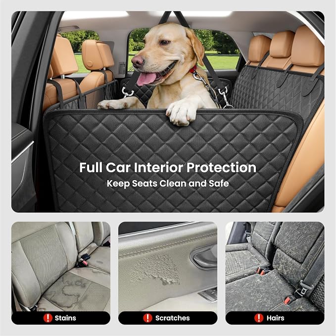 REEVAA Dog Car Seat Cover for Back Seat, Hard Bottom, L, Black | 450 lbs Extender, 45% More Space for 2-4 Large Dogs, Waterproof, Zippered Mesh Window, Fits for SUV Medium Truck - Image 7