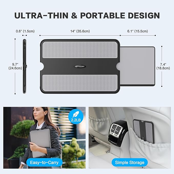 AboveTEK Portable Laptop Lap Desk w/Retractable Left/Right Mouse Pad Tray, Non-Slip Heat Shield Tablet Notebook Computer Stand Table w/Sturdy Stable Work Surface for Bed Sofa Couch or Travel - Image 5