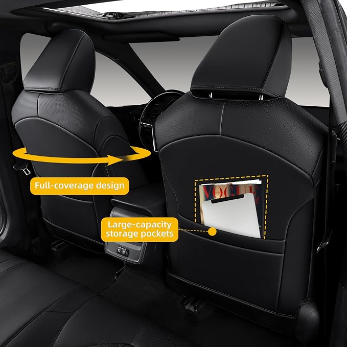 Custom Camry Seat Covers for 2018-2024 Toyota Camry Gasoline - Black | Waterproof Faux Leather Full Coverage, Car Seat Protectors Full Set, Fit Toyota Camry LE SE SE Nightshade, Airbag Compatible - Image 3
