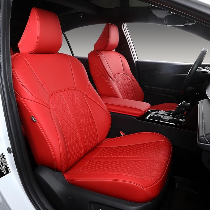 Custom Fit Camry Seat Covers for 2025 2026 Toyota Camry LE SE - Red | Waterproof Faux Leather Full Coverage, Car Seat Protectors Full Set with Armrest Covers, Airbag Compatible by Ourplot