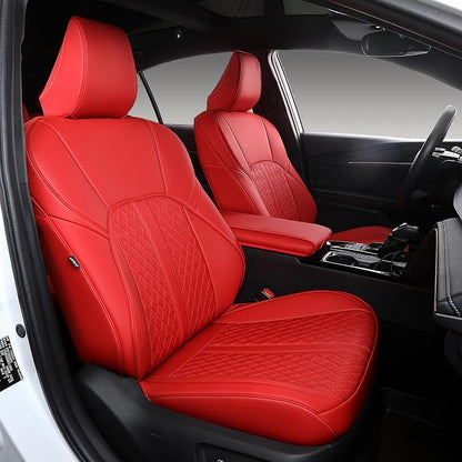 Custom Fit Camry Seat Covers for 2025 2026 Toyota Camry LE SE - Red | Waterproof Faux Leather Full Coverage, Car Seat Protectors Full Set with Armrest Covers, Airbag Compatible by Ourplot