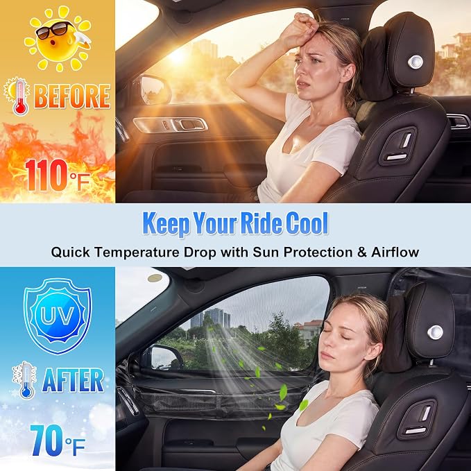 Car Window Screen Sun Shades Compatible with Toyota RAV4 2019-2025 | 2-in-1 Car Window Screen & Sun Shades Cover, Breathable Mesh Sunshade Privacy Protector for Camping, Sleeping & Rest - Image 5
