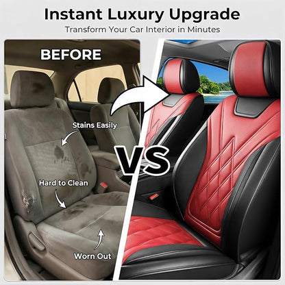 Car Seat Covers Compatible with GMC Yukon 2007-2025 2026 - Full Set 5 Seats Luxury Leather All-Weather Seat Cushions & Protectors, Waterproof & Breathable, Airbag Compatible (Red) - Image 5
