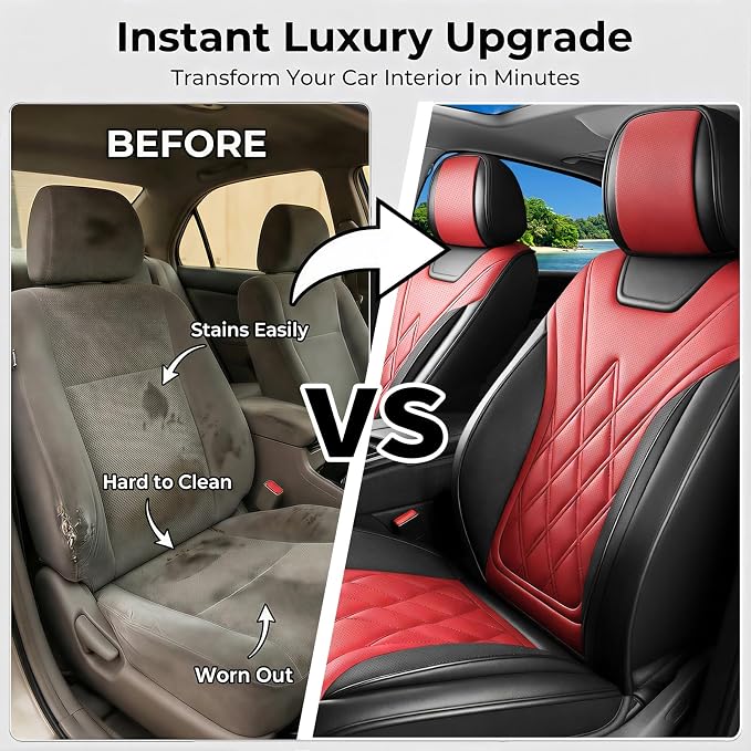 for Subaru Outback 2007-2026 Car Seat Covers, Full Set, Red | Luxury Full Coverage Leather Seat Protectors, Waterproof Breathable, Non-Slip, Easy to Install, Airbag Compatible, All-Season - Image 6