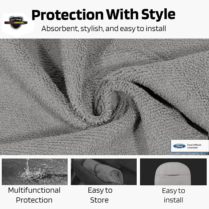 Seat Armour Seat Protector Towel for Ford – Soft Machine Washable Car Seat Cover Towel – Easy to Install, Multipurpose Car Seat Towel – Gray - Image 4