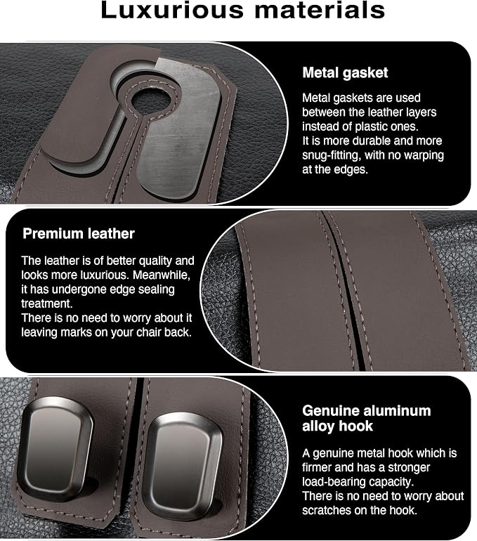 Luxurious Leather Car Purse Holder Hooks - 2PCS Multifunctional Headrest Hangers for Seat Back Storage (Brown) - Image 2