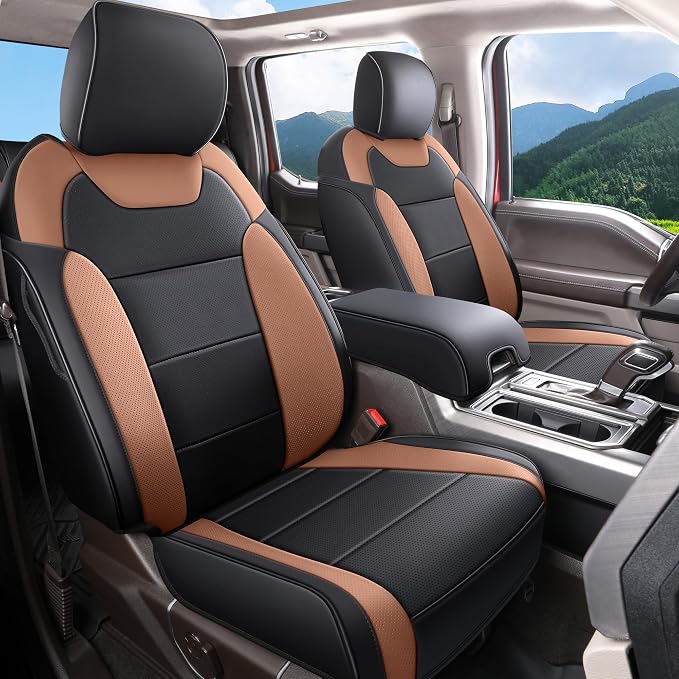 Red Rain Black and Brown Ford Leather Seat Covers Custom Fit for 2019-2020 F150 Raptor Car Seat Cushion Cover 13Pcs (Raptor-Black+Brown-2019/2020) by RedRain