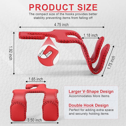 LivTee Upgraded Superior Leather Car Seat Back Headrest Hook, 2 in 1 Auto Seat Hook Hangers Holder Organization Interior Accessories for Purses Coats Umbrellas Grocery Bags Handbag (Red) - Image 3