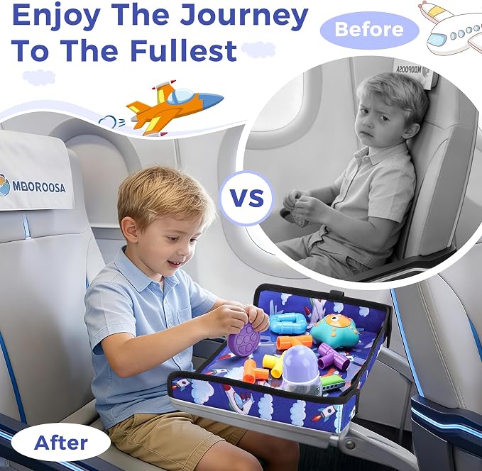 COOLBEBE Airplane Tray Table Cover, Foldable Travel Tray Cover | for Toddlers 1-3, Universal Fit for Airplane, Car Seat, High Chair, Machine Washable, Portable, Blue Plane - Image 5